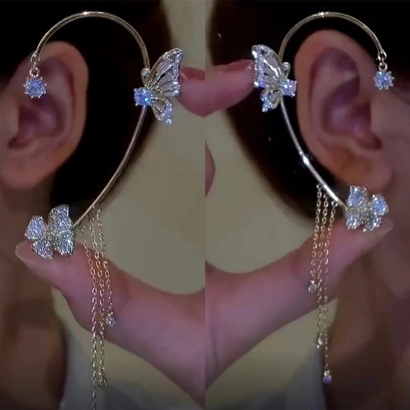 High-end diamond-encrusted flower earrings with one-piece ear hooks