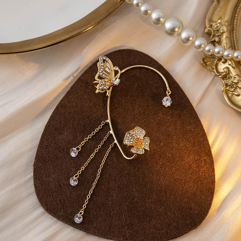 High-end diamond-encrusted flower earrings with one-piece ear hooks
