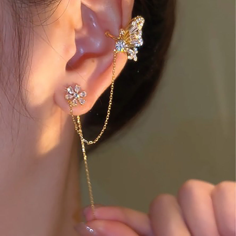 High-end floral clip-on earrings with integrated ear wire