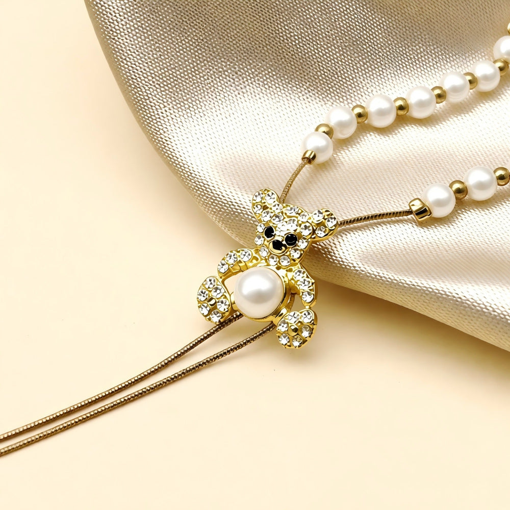Long butterfly pearl necklace